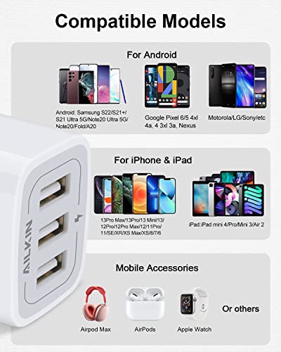 Wall Charger USB Charger Adapter 3.1A/3Pack Muti Port Fast Charging Station - color: White