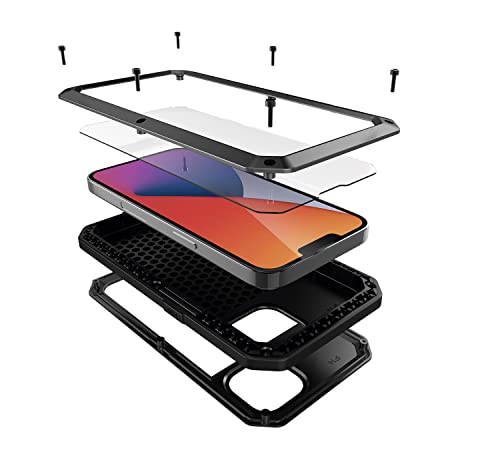 for iPhone 14 Plus Case,360 Full Body Protective Heavy Duty Shockproof Tough Armour Aluminum Alloy Metal Case with Silicone Built-in Screen Protector for Apple iPhone 14 Plus 6.7" - Black - color: Black