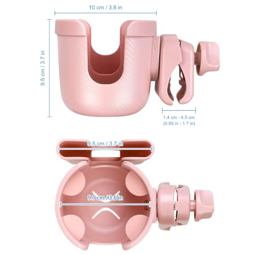 Accmor Stroller Cup Holder with Phone Holder, Bike Cup Holder, Universal Cup Holder for Uppababy Nuna Strollers, 2-in-1 Drinks Holder for Walker, Wheelchair, Scooter - color: All Light Pink Carbon Fiber Texture