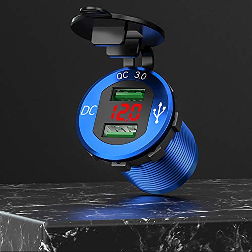 iMESTOU Aluminium Quick Charge 3.0 Marine Dual USB Phone Charger Adapter Waterproof Car USB Socket Outlet DIY Kit with Voltmeter 10A Fuse for 12V/24V Motorcycle Automotive Boat Bus Truck ATV UTV RV