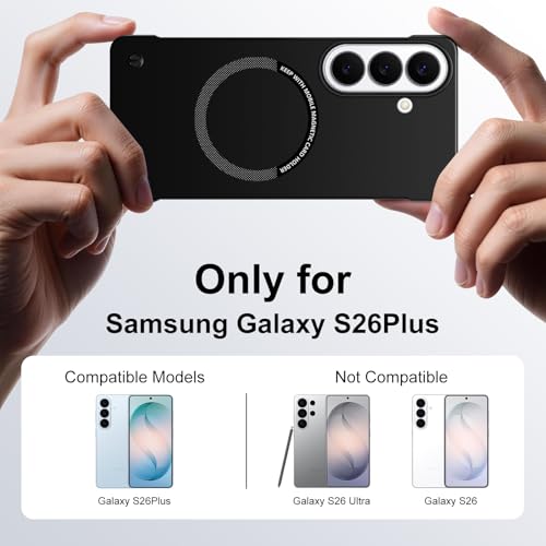 Frameless Slim Case for Samsung Galaxy S26 Plus, Silky Touch, Hard PC Matte Back, Exposed Sides Compatible with Mag-Safe, Anti-Scratch Shockproof Protective Cover for Samsung S26 Plus 5G (Black) - color: Black