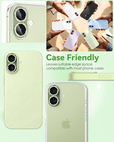 CloudValley All Bling Camera Lens Protector for iPhone 17/iPhone 16/Plus - color: Bling Green