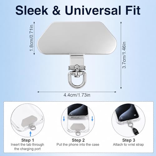 2PCS Phone Tether Tab, 360° Rotating Phone Lanyard Tab, Universal Stainless Steel Lanyard Patch for iPhone Cell Phone - color: Silver