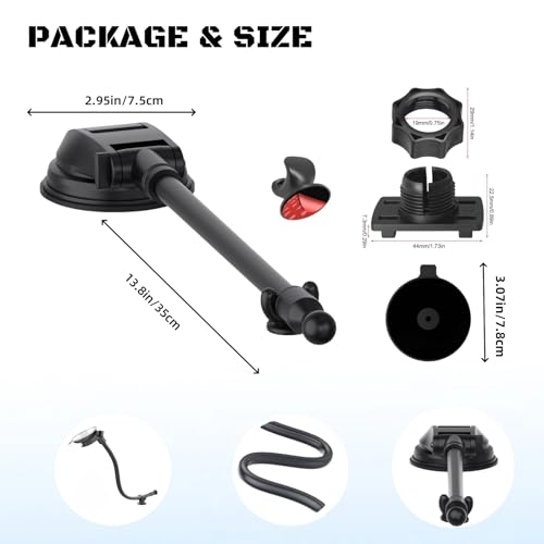 Carplay Screen Mount with 11.8” Long Arm, 360° Adjustable Aluminum Alloy Arm, Strength Windshield Dashboard Mount with 78mm Strong Adhesive Disk for All Car Display Holder
