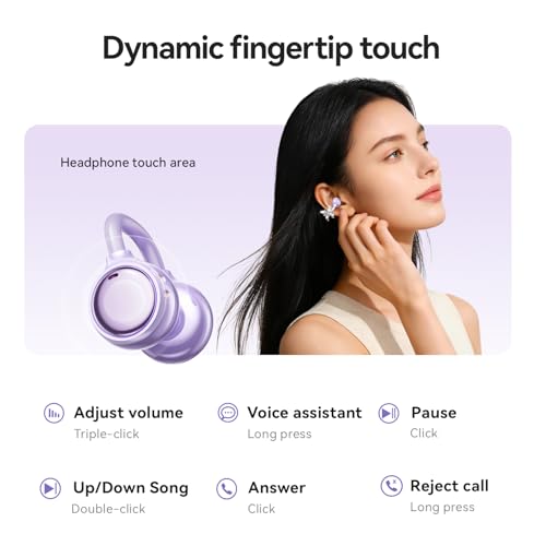 Open Ear Wireless Earbuds for Women with Makeup Mirror Charging Case, Clip-on Bluetooth 6.0 Headphones with Spatial Audio, Includes Flower & Butterfly Earrings, Long Battery Life (Purple) - color: Purple