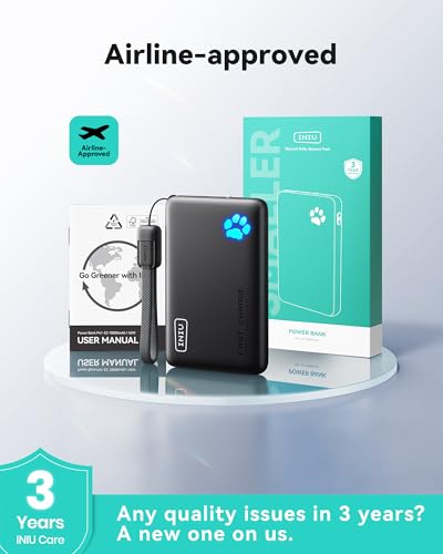 INIU 10000mAh 45W Fast Charging Portable Charger, Smaller Travel Power Bank - color: Black