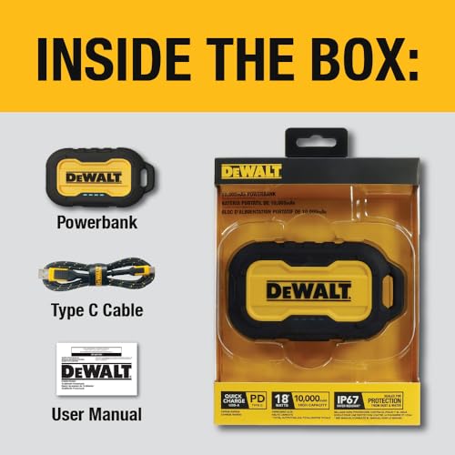 DEWALT Heavy Duty Portable Charger, Power Bank, Travel Worksite 10,000 mAh
