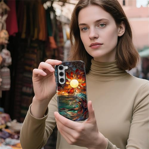 Case for Samsung Galaxy S23 Plus, 2 in 1 PC Hard Shell & Silicone Inner Bumper, AntiScratch Fullbody Cover Shockproof Slim Design Stained Glass Sun Waves - color: Stained Glass Sun Waves, size: Galaxy S23 Plus