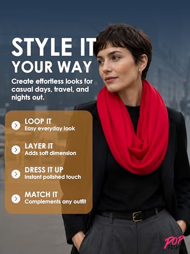 Pop Fashion Solid Color Hidden Zipper Pocket Scarf - Fashion Scarf for Women - All Seasons - color: Red