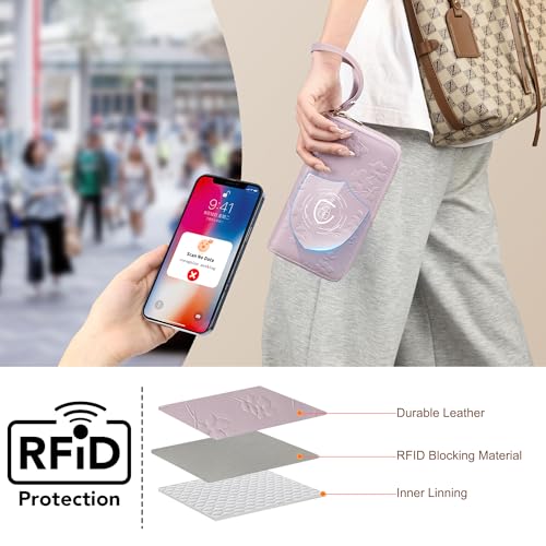 yiijay Womens Wallet RFID Blocking Large Capacity Vegan Leather Double Zip Wristlet Wallet Card Holder Travel Ladies Clutch - color: Light Purple