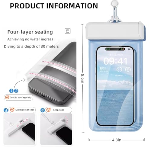 Waterproof Phone Pouch - Universal Dry Bag for Beach, Swimming, and Outdoor Activities | IPX8 Certified | Fits All Phones up to 7.2 inches (White)
