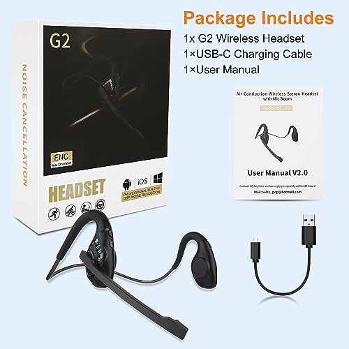 Golvery Open Ear Headphones with Mic, Bluetooth V5.3 Headset w/Microphone - color: Cyan