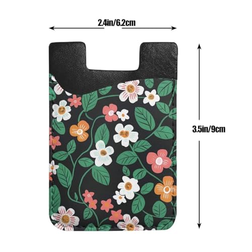 Phone Phone Adhesive Card Holder for Back Of Phone Floral Flower Stick-on ID Credit Card for All Smartphones PU Leather Card Holder Adhesive Pocket - color: Cute Flowers