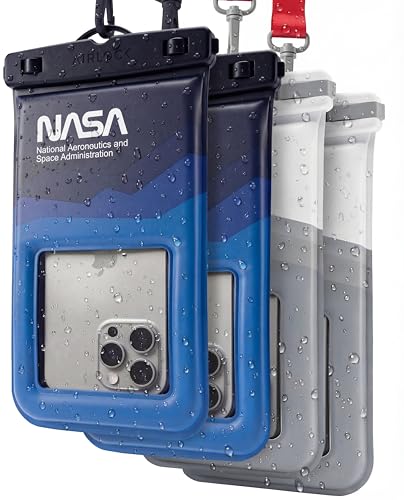 NASA Waterproof Phone Pouch with AirLock™ Seal (4 Pack, Regular) | Underwater Touchscreen | Waterproof to 20m | Official NASA Insignia | K24 Floating Pouch | 40% Tougher PVC | Fits All Phones - color: Stellar Blue & Lunar White (4 Pack), size: Regular