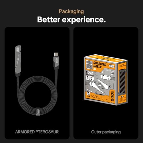 MFish 240W USB-C Cable with Foldable Stand, 3.93FT - color: Black