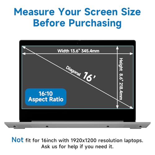2 Pack 16 Inch 16:10 Anti Blue Light Laptop Screen Protector, Reduce Eye Strain Anti Glare Screen Protector for 16’’ with 1920x1200 Resolution Laptops, Not for 16.1'' - size: 16 inch