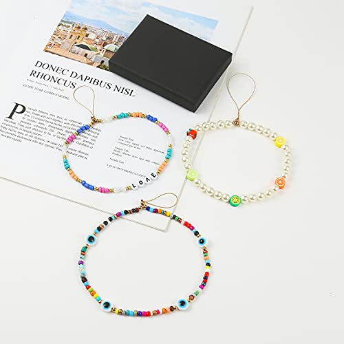 6PCS Beaded Phone Charms Strap Fruit Star Faux Pearl Rainbow Beads Phone Chains Beaded Lanyard for Camera Key Wallet Valentines Day Gifts for Her Women - style: Style6-1