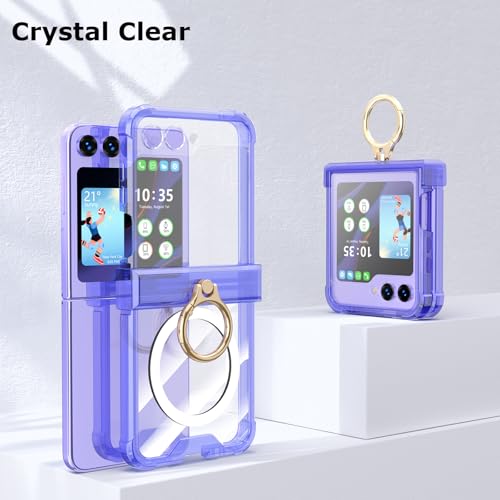 Case for Samsung Galaxy Z Flip 6 Case with Ring Shockproof Kickstand Hinge Protection Compatible with Magsafe Phone Cover for Samsung Galaxy Z Flip 6 5G(Violet) - color: Violet