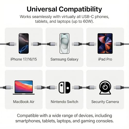 USB C to USB C Cable 25ft, 60W PD Fast Charging Cord, Extra Long Braided Charger Cable for MacBook Air M3 M2, iPad Pro, iPhone 16 15 Pro Max, Samsung Galaxy S24, Pixel, Switch - size: 25 Feet