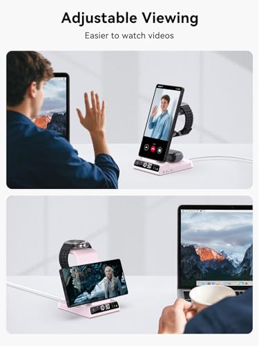 Wireless Charger for Samsung S25 with Clock 3 in 1 Android Charging Station - color: Pink