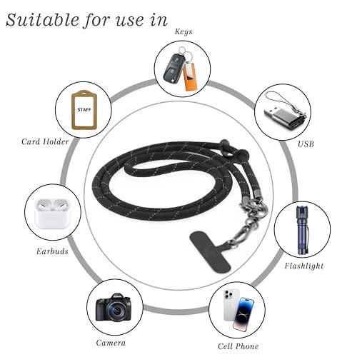 Crossbody Cell Phone Lanyard Around the Neck Rope Phone Strap for iPhone - color: Black Reflective
