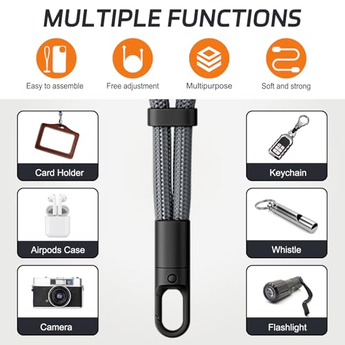 KITANIS 2 Pack Phone Lanyard,2×Phone Neck Strap,4×Tether Tabs,Universal Cell Phone Multifuctional Patch Polyester Lanyards,Cell Phone Lanyards for Women and Men(balck+grey) - color: Black+grey, size: 16.9''Neck Strap