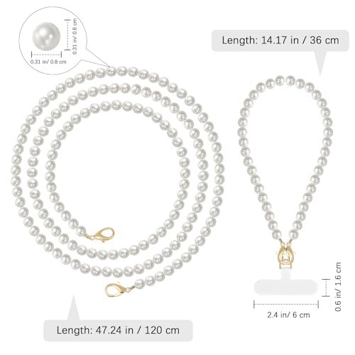 MoKo Pearl Phone Crossbody Chain Lanyard with Wrist Strap and 2 Patches - color: Pearl White