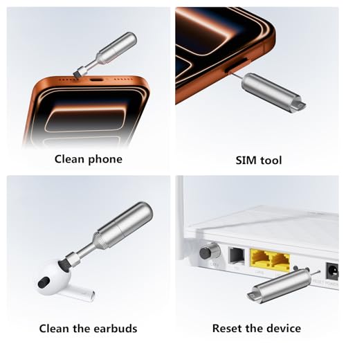 TENOC 2 in 1 SIM Card Tray Removal Tool with Cleaning Brush, Silver