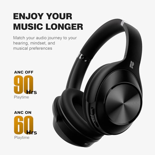Calmbee Hybrid Active Noise Cancelling Headphones, Bluetooth 5.4 Headphones Wireless Over Ear with Mic for Clear Calls, Hi-Res Audio, 90H Playtime, Transparency, Deep Bass, Dongle Connect, Custom App - color: Matte Black