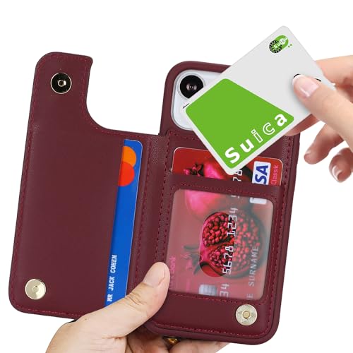 iCoverCase Compatible with iPhone 13 Mini Case with Card Holder, Wallet Phone Case for Women Men RFID Blocking PU Leather Protective Case 5.4 Inch (Wine Red) - color: Wine Red