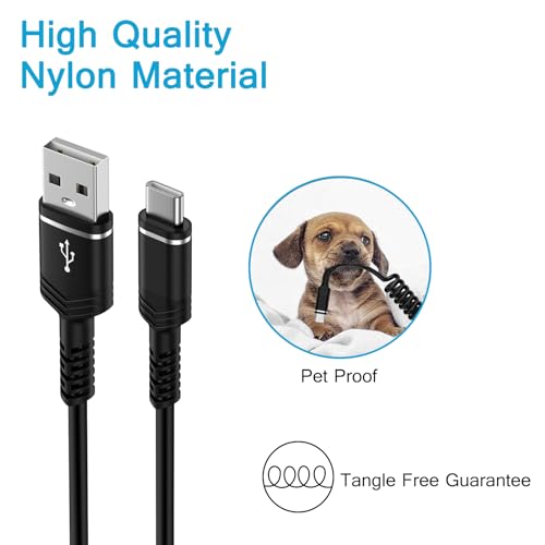 Coiled USB C to USB A Cable Fast Charging Retractable Android Phone Cord - color: Full Black