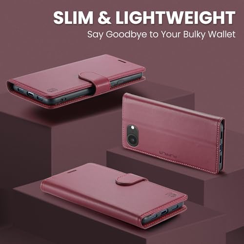 FLIPALM Wallet Case for iPhone 16e, Red | Card Holder, RFID Blocking, PU Leather Folio Flip, Kickstand, Protective Shockproof Cover - color: Red
