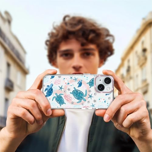 VisEnt Clear Case for iPhone 15, Magnetic Phone Case, Transparent Slim Cover, Military Grade Protection, Shockproof, Anti-Yellowing, Scratch Resistant, Sea Turtle Paisley - color: Sea Turtle Paisley, size: Iphone 15