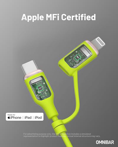 2-in-1 Silicone USB C to USB C Cable 6FT, MFi Lightning Adapter - color: C to C/Lightning Silicone Green