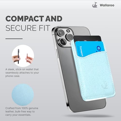 Wallaroo Premium Leather Cell Phone Wallet Stick On - Android and iPhone Wallet and Card Holder for Women and Men - Durable with Non-Slip Lining Secures Up to 3 Cards - color: Spearmint Leather