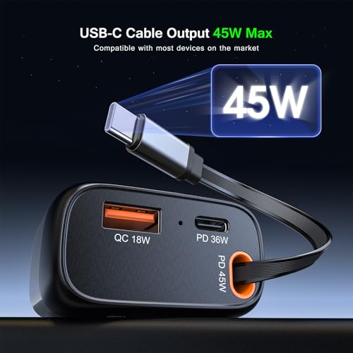 81W Retractable Car Charger, 45W USB-C Cable, 3-Port Fast Charger