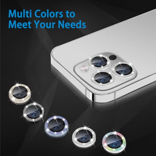 Compatible with iPhone 15 Pro & 15 Pro Max Camera Lens Protector, Bling Glitter Diamond Lens Cover 9H Tempered Glass Camera Cover Anti Scratch Shockproof Screen Protector - Natural Titanium - color: Natural Titanium Glitter