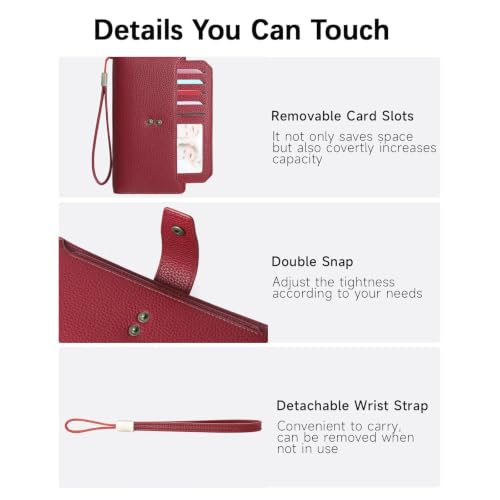 GAEKEAO Womens Wallet RFID Blocking Large Capacity Vegan Leather Card Holder Wristlet Clutch with 32 Card Slots 4 ID Windows - color: X03-Wine Red