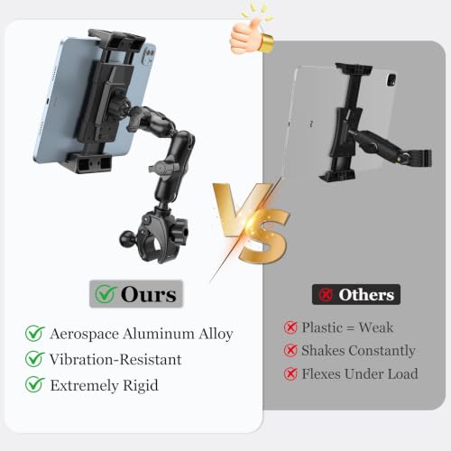 OHLPRO Tablet Mic Stand Holder for iPad, Aluminum Alloy Arm Treadmill Handlebar Clamp Mount, 1" Ball Head for Spin Bike Microphone Peloton Stroller, 5-13" iPad Pro Galaxy Tab and Phone - size: 7" Arm