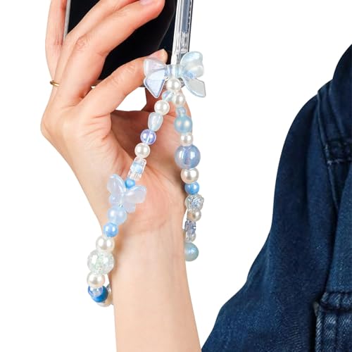LUVI Phone Charm Chain Beaded Charms Keychain Wrist Strap Cute Bow - color: Blue