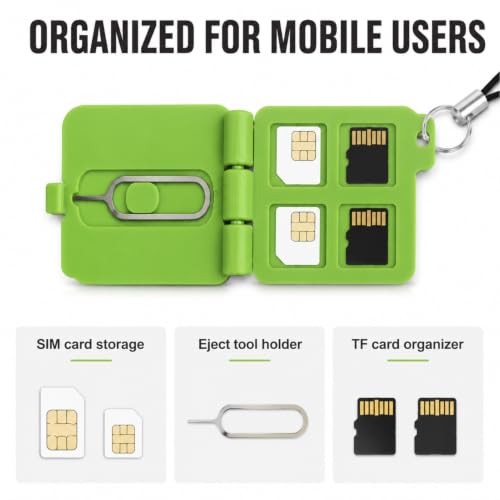 Portable SIM Card Eject Tool Storage Small Box Detachable Lanyard (Green) - color: Green