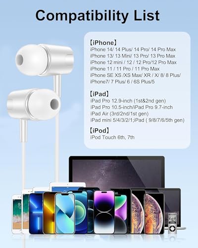 Lightning Headphones Wired for iPhone 14 13 12, in-Ear Apple Wired Earbuds - color: White