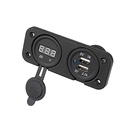 2 Port USB Socket Charger with DC Voltmeter, 12V-24V Flush Mount for Car Boat Marine