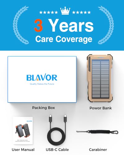 BLAVOR Solar Power Bank with Hand Crank and Built-in 4 Cables 20000mAh - color: Yellow