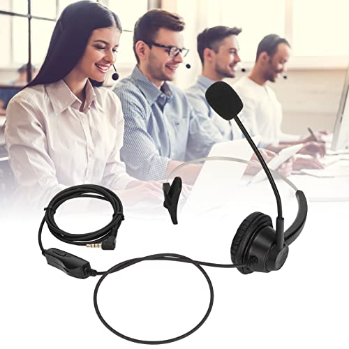 Telephone Headphone Noise Cancelling Single Ear Wired Headset with Mic Mute, 3.5mm Elbow Plug Business Call Center Office Headset for Customer Service