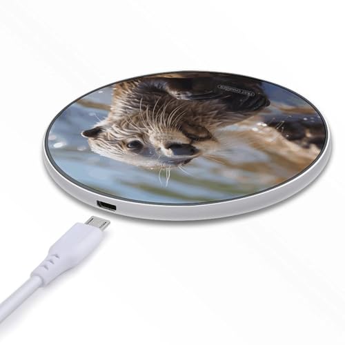 Otter Playing in The Water Wireless Charger Qi-Certified Fast Wireless Charging Pad with USB Cable Portable Charging Station Slim Charger Mat for Most Wireless Charging Smartphones