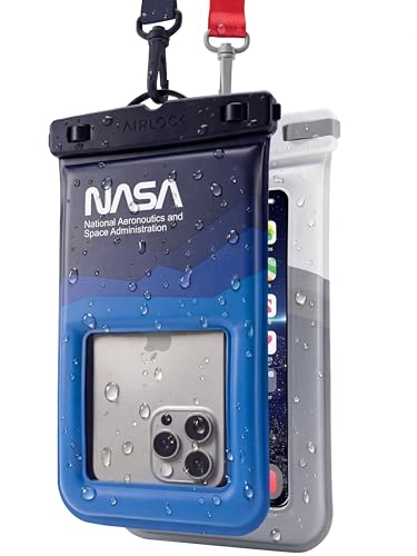 NASA Waterproof Phone Pouch with AirLock™ Seal (2 Pack, Regular) | Underwater Touchscreen | Waterproof to 20m | Official NASA Insignia | K24 Floating Pouch | 40% Tougher PVC | Fits All Phones - color: Stellar Blue & Lunar White (2 Pack), size: Regular