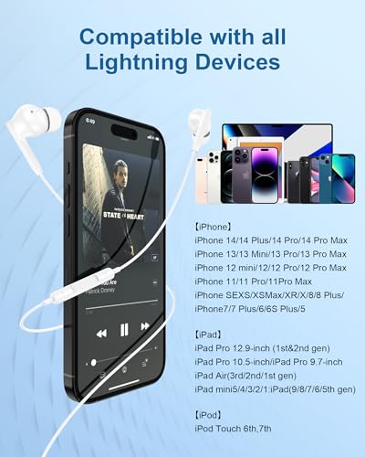 Lightning Headphones for iPhone 14/13/12 Pro Max, Wired Earbuds Lightning - color: White-1 Pack