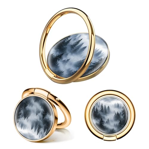 Cell Phone Ring Holder, Cute Phone Ring Grip Stand, 360°Rotation Funny Metal Kickstand Finger Grip Cute Foggy Forest - color: Cute Foggy Forest