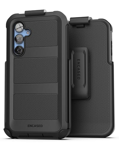 Encased Falcon Designed for Samsung Galaxy S23 FE Case with Screen Protector and Belt Clip Holster - Protective Full Body Case (Black) - size: S23 FE